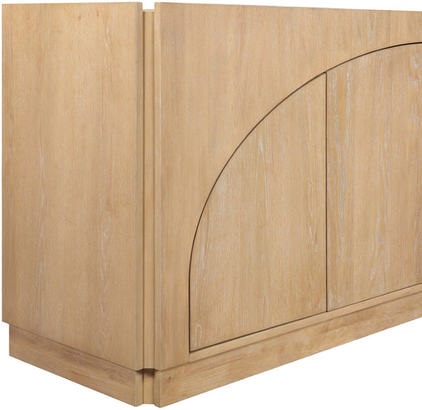 Meridian Furniture Everson Solid Oak Veneer Sideboard Mid-century Curved Low-profile Buffet for Dining Rooms Natural 77054Natural