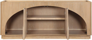 Meridian Furniture Everson Solid Oak Veneer Sideboard Mid-century Curved Low-profile Buffet for Dining Rooms Natural 77054Natural