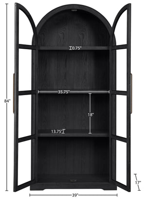 Meridian Furniture Corva Arched Glass Door Display Cabinet Art Deco Storage with Adjustable Shelves Living Room Black 77055Black