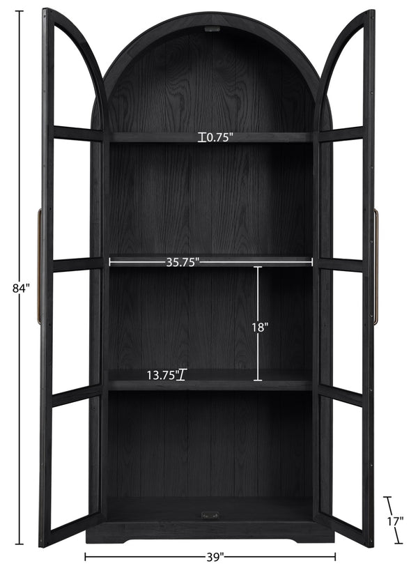 Meridian Furniture Corva Arched Glass Door Display Cabinet Art Deco Storage with Adjustable Shelves Living Room Black 77055Black