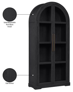 Meridian Furniture Corva Arched Glass Door Display Cabinet Art Deco Storage with Adjustable Shelves Living Room Black 77055Black