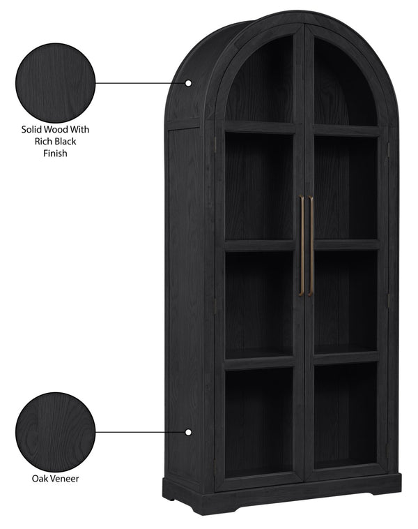Meridian Furniture Corva Arched Glass Door Display Cabinet Art Deco Storage with Adjustable Shelves Living Room Black 77055Black
