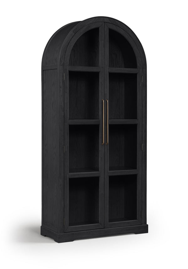 Meridian Furniture Corva Arched Glass Door Display Cabinet Art Deco Storage with Adjustable Shelves Living Room Black 77055Black
