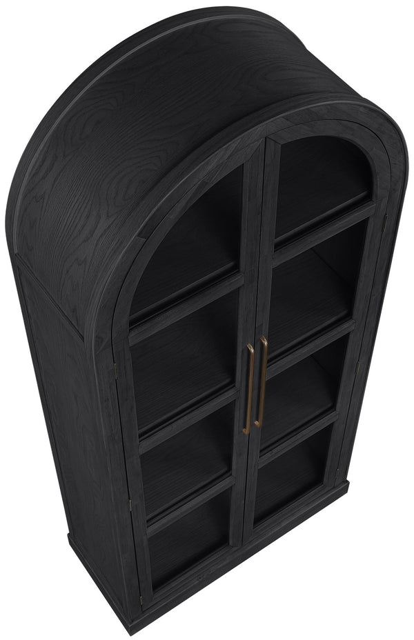 Meridian Furniture Corva Arched Glass Door Display Cabinet Art Deco Storage with Adjustable Shelves Living Room Black 77055Black