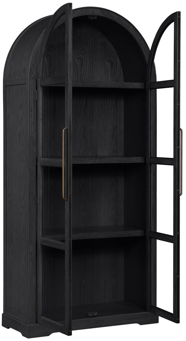 Meridian Furniture Corva Arched Glass Door Display Cabinet Art Deco Storage with Adjustable Shelves Living Room Black 77055Black
