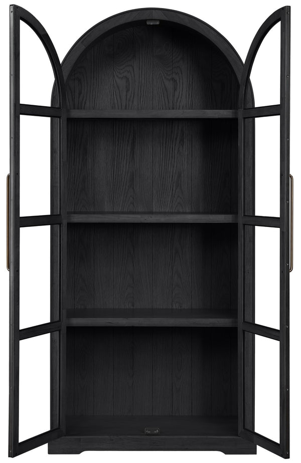 Meridian Furniture Corva Arched Glass Door Display Cabinet Art Deco Storage with Adjustable Shelves Living Room Black 77055Black