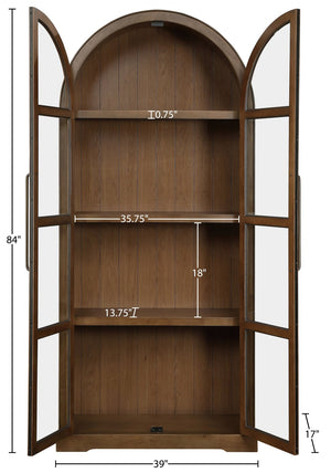 Meridian Furniture Corva Arched Glass Door Display Cabinet Art Deco Storage with Adjustable Shelves Living Room Brown 77055Brown