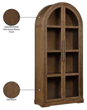 Meridian Furniture Corva Arched Glass Door Display Cabinet Art Deco Storage with Adjustable Shelves Living Room Brown 77055Brown