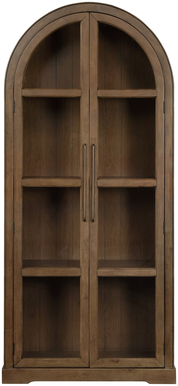 Meridian Furniture Corva Arched Glass Door Display Cabinet Art Deco Storage with Adjustable Shelves Living Room Brown 77055Brown