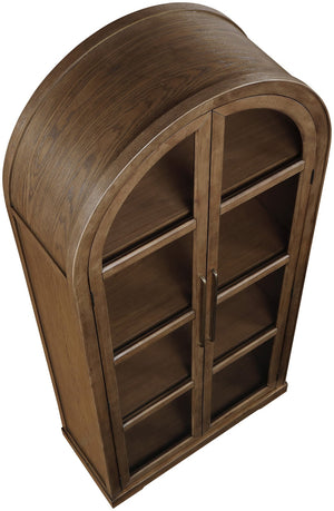 Meridian Furniture Corva Arched Glass Door Display Cabinet Art Deco Storage with Adjustable Shelves Living Room Brown 77055Brown