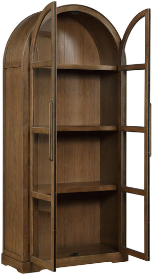 Meridian Furniture Corva Arched Glass Door Display Cabinet Art Deco Storage with Adjustable Shelves Living Room Brown 77055Brown