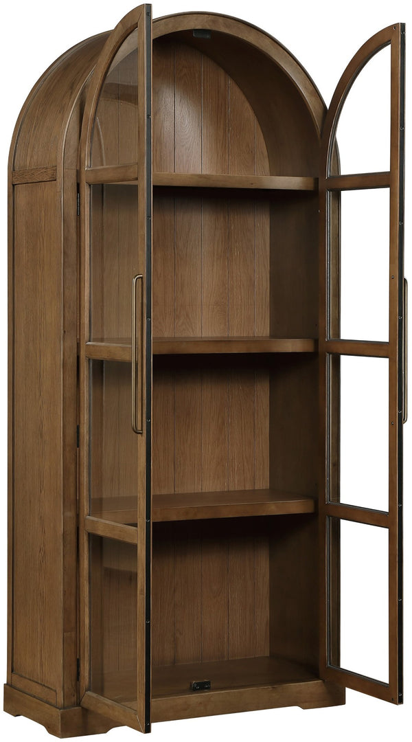 Meridian Furniture Corva Arched Glass Door Display Cabinet Art Deco Storage with Adjustable Shelves Living Room Brown 77055Brown
