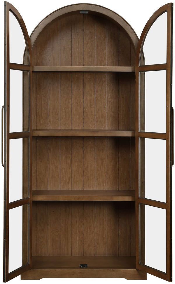Meridian Furniture Corva Arched Glass Door Display Cabinet Art Deco Storage with Adjustable Shelves Living Room Brown 77055Brown