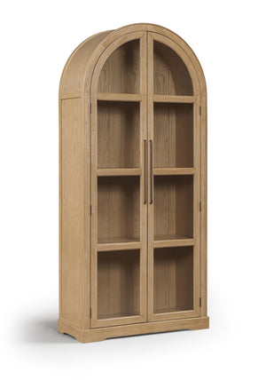 Meridian Furniture Corva Arched Glass Door Display Cabinet Art Deco Storage with Adjustable Shelves Living Room Natural 77055Natural