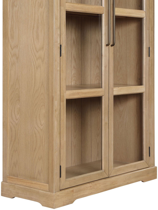 Meridian Furniture Corva Arched Glass Door Display Cabinet Art Deco Storage with Adjustable Shelves Living Room Natural 77055Natural