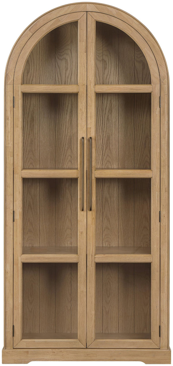 Meridian Furniture Corva Arched Glass Door Display Cabinet Art Deco Storage with Adjustable Shelves Living Room Natural 77055Natural