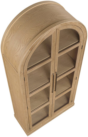 Meridian Furniture Corva Arched Glass Door Display Cabinet Art Deco Storage with Adjustable Shelves Living Room Natural 77055Natural
