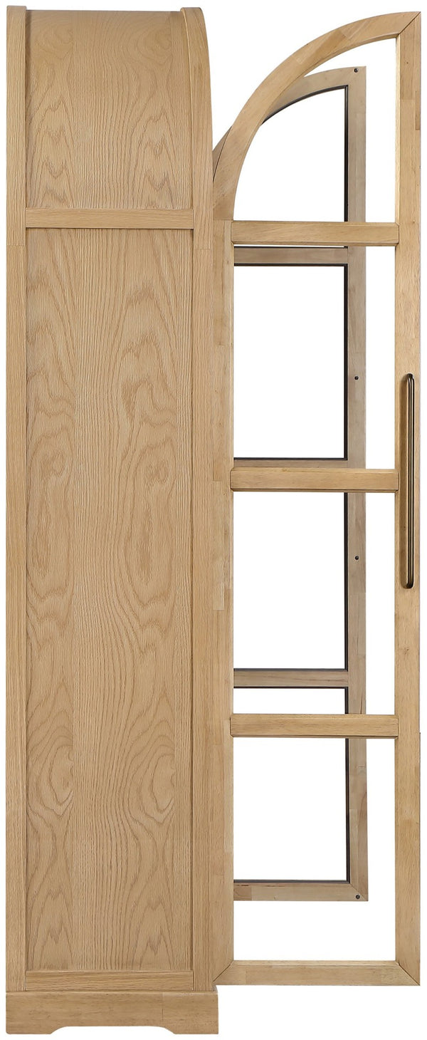 Meridian Furniture Corva Arched Glass Door Display Cabinet Art Deco Storage with Adjustable Shelves Living Room Natural 77055Natural