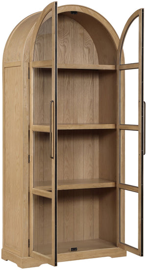 Meridian Furniture Corva Arched Glass Door Display Cabinet Art Deco Storage with Adjustable Shelves Living Room Natural 77055Natural