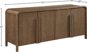 Meridian Furniture Harmony Solid Oak Veneer Sideboard with Sculptural Pulls for Mid-century Dining Room Storage Brown 77057Brown