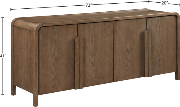 Meridian Furniture Harmony Solid Oak Veneer Sideboard with Sculptural Pulls for Mid-century Dining Room Storage Brown 77057Brown