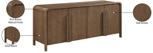 Meridian Furniture Harmony Solid Oak Veneer Sideboard with Sculptural Pulls for Mid-century Dining Room Storage Brown 77057Brown
