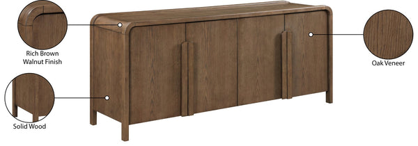 Meridian Furniture Harmony Solid Oak Veneer Sideboard with Sculptural Pulls for Mid-century Dining Room Storage Brown 77057Brown