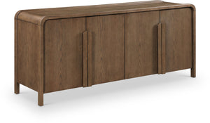 Meridian Furniture Harmony Solid Oak Veneer Sideboard with Sculptural Pulls for Mid-century Dining Room Storage Brown 77057Brown