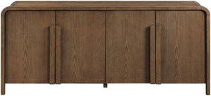 Meridian Furniture Harmony Solid Oak Veneer Sideboard with Sculptural Pulls for Mid-century Dining Room Storage Brown 77057Brown