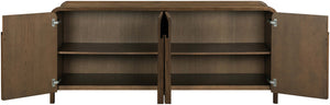 Meridian Furniture Harmony Solid Oak Veneer Sideboard with Sculptural Pulls for Mid-century Dining Room Storage Brown 77057Brown