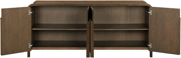 Meridian Furniture Harmony Solid Oak Veneer Sideboard with Sculptural Pulls for Mid-century Dining Room Storage Brown 77057Brown
