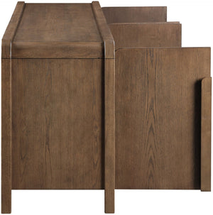 Meridian Furniture Harmony Solid Oak Veneer Sideboard with Sculptural Pulls for Mid-century Dining Room Storage Brown 77057Brown