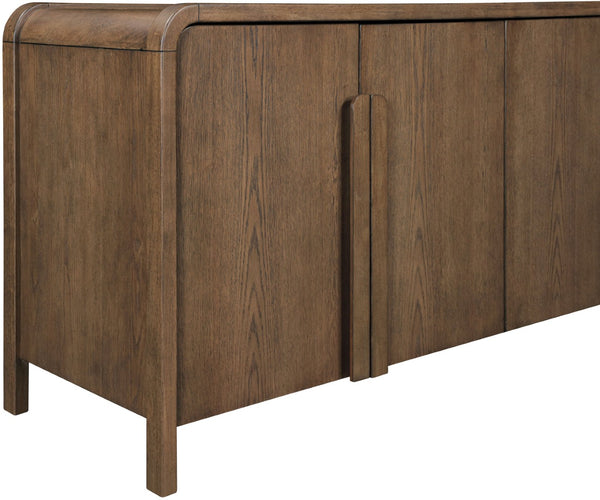 Meridian Furniture Harmony Solid Oak Veneer Sideboard with Sculptural Pulls for Mid-century Dining Room Storage Brown 77057Brown