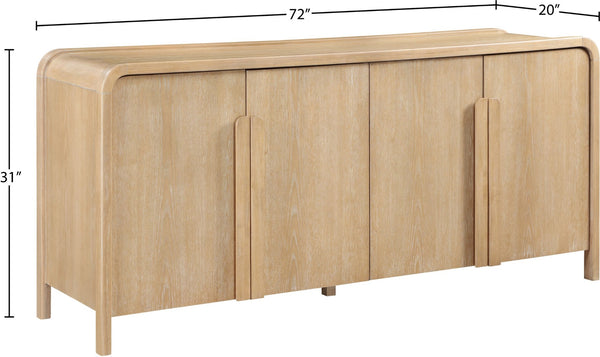 Meridian Furniture Harmony Solid Oak Veneer Sideboard with Sculptural Pulls for Mid-century Dining Room Storage Natural 77057Natural