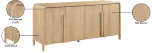 Meridian Furniture Harmony Solid Oak Veneer Sideboard with Sculptural Pulls for Mid-century Dining Room Storage Natural 77057Natural