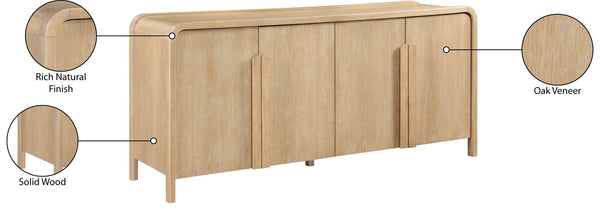 Meridian Furniture Harmony Solid Oak Veneer Sideboard with Sculptural Pulls for Mid-century Dining Room Storage Natural 77057Natural