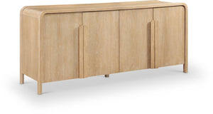 Meridian Furniture Harmony Solid Oak Veneer Sideboard with Sculptural Pulls for Mid-century Dining Room Storage Natural 77057Natural