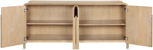 Meridian Furniture Harmony Solid Oak Veneer Sideboard with Sculptural Pulls for Mid-century Dining Room Storage Natural 77057Natural