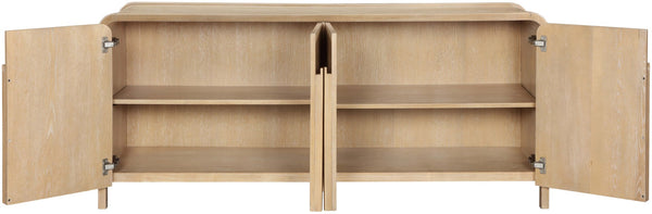 Meridian Furniture Harmony Solid Oak Veneer Sideboard with Sculptural Pulls for Mid-century Dining Room Storage Natural 77057Natural