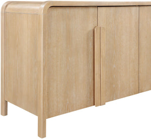 Meridian Furniture Harmony Solid Oak Veneer Sideboard with Sculptural Pulls for Mid-century Dining Room Storage Natural 77057Natural