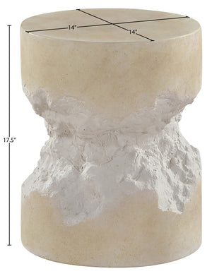 Meridian Furniture Naturae Concrete Art Deco Side Table Sculptural Textured Design for Indoor Outdoor Use 14" W x 14" D x 17.5" H 77058Beige-ET