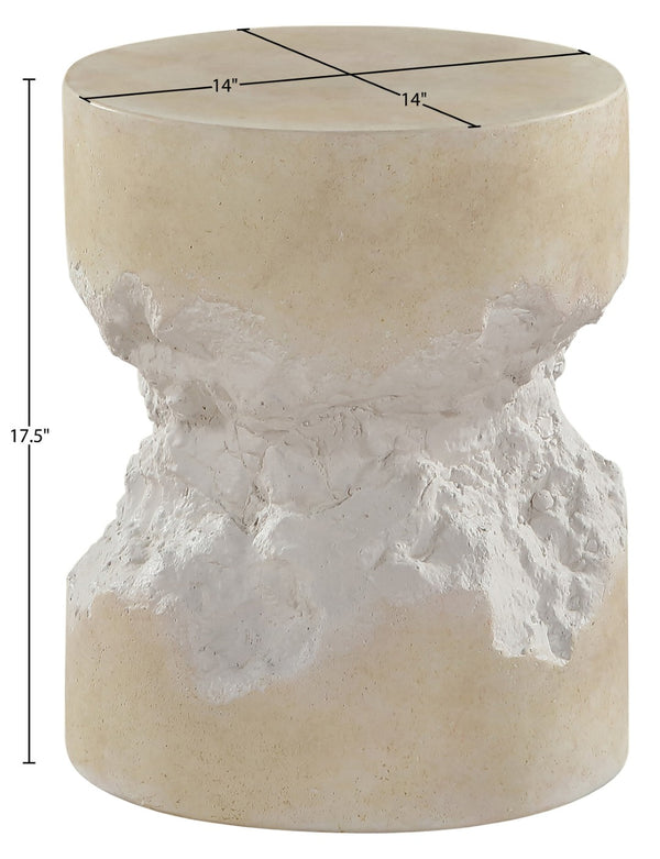 Meridian Furniture Naturae Concrete Art Deco Side Table Sculptural Textured Design for Indoor Outdoor Use 14" W x 14" D x 17.5" H 77058Beige-ET
