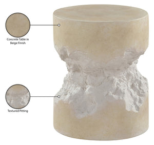 Meridian Furniture Naturae Concrete Art Deco Side Table Sculptural Textured Design for Indoor Outdoor Use 14" W x 14" D x 17.5" H 77058Beige-ET