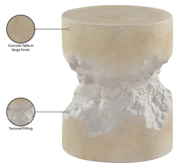 Meridian Furniture Naturae Concrete Art Deco Side Table Sculptural Textured Design for Indoor Outdoor Use 14" W x 14" D x 17.5" H 77058Beige-ET