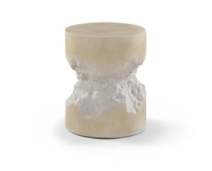 Meridian Furniture Naturae Concrete Art Deco Side Table Sculptural Textured Design for Indoor Outdoor Use 14" W x 14" D x 17.5" H 77058Beige-ET