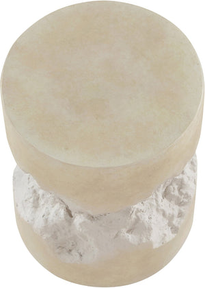 Meridian Furniture Naturae Concrete Art Deco Side Table Sculptural Textured Design for Indoor Outdoor Use 14" W x 14" D x 17.5" H 77058Beige-ET