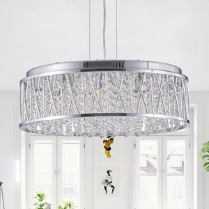 English Elm Modern Crystal 19" Round Chandelier Flush Mount - Adjustable Chain, Aluminum/Iron Frame, Elegant Glow W1340P189453