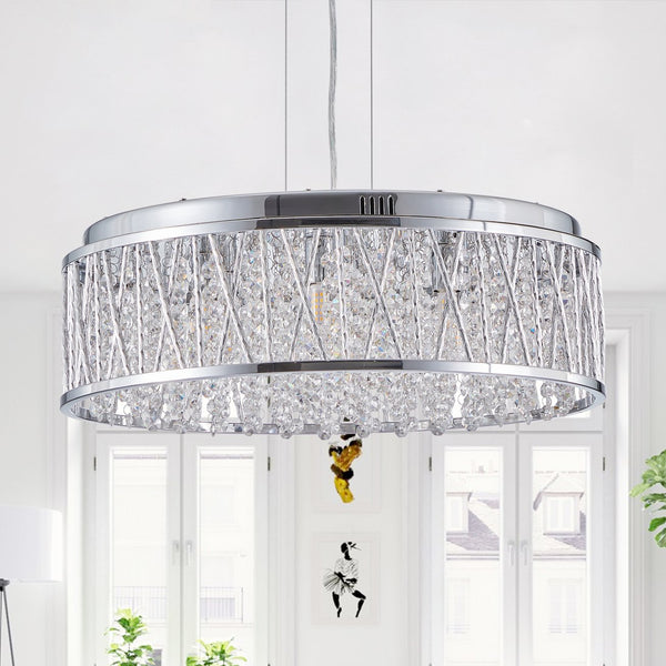English Elm Modern Crystal 19" Round Chandelier Flush Mount - Adjustable Chain, Aluminum/Iron Frame, Elegant Glow W1340P189453