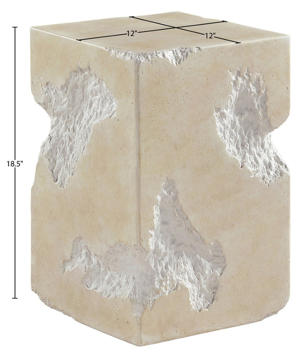 Meridian Furniture Naturae Concrete Art Deco Side Table Sculptural Textured Design for Indoor Outdoor Use 12" W x 12" D x 18.5" H 77059Beige-ET