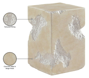 Meridian Furniture Naturae Concrete Art Deco Side Table Sculptural Textured Design for Indoor Outdoor Use 12" W x 12" D x 18.5" H 77059Beige-ET
